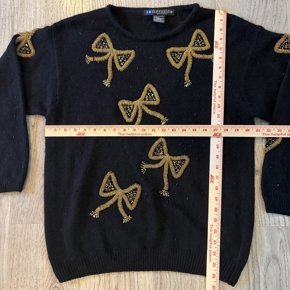 90's Sweater IB Diffusion Gold Bows Women's Size XL Silk Lambs wool Rabbit Hair‎ - Picture 5 of 6